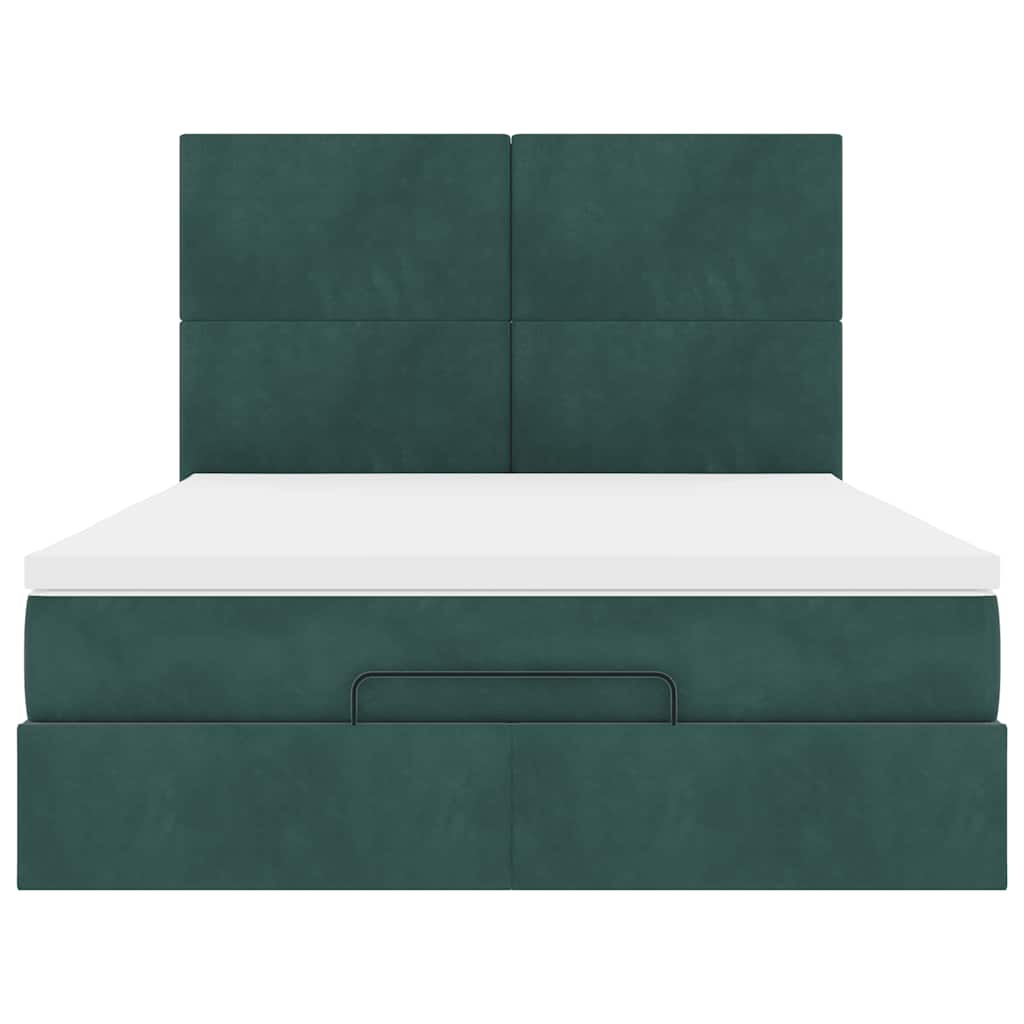 Cadre de lit ottoman avec matelas vert foncé 140x190 cm velours - XIOS