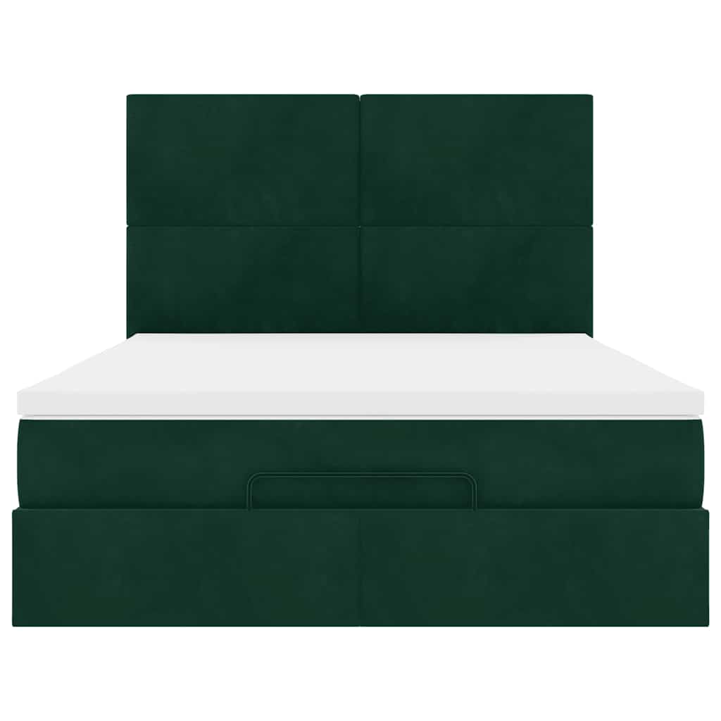 Cadre de lit ottoman avec matelas vert foncé 140x190 cm velours - XIOS
