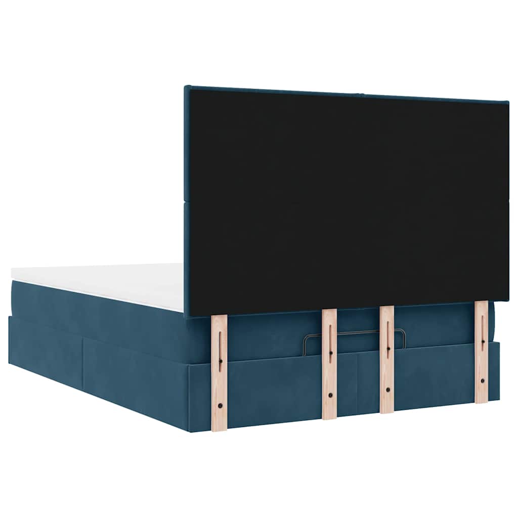 Cadre de lit ottoman avec matelas bleu foncé 140x190 cm velours - XIOS