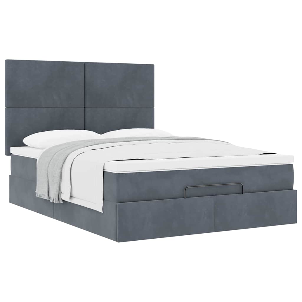 Cadre de lit ottoman avec matelas gris foncé 140x200 cm velours - XIOS