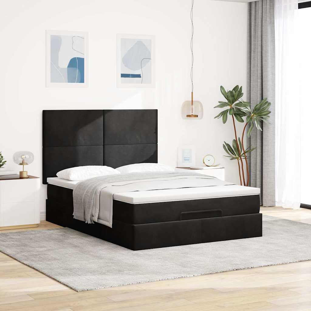 Cadre de lit ottoman avec matelas noir 140x200 cm velours - XIOS