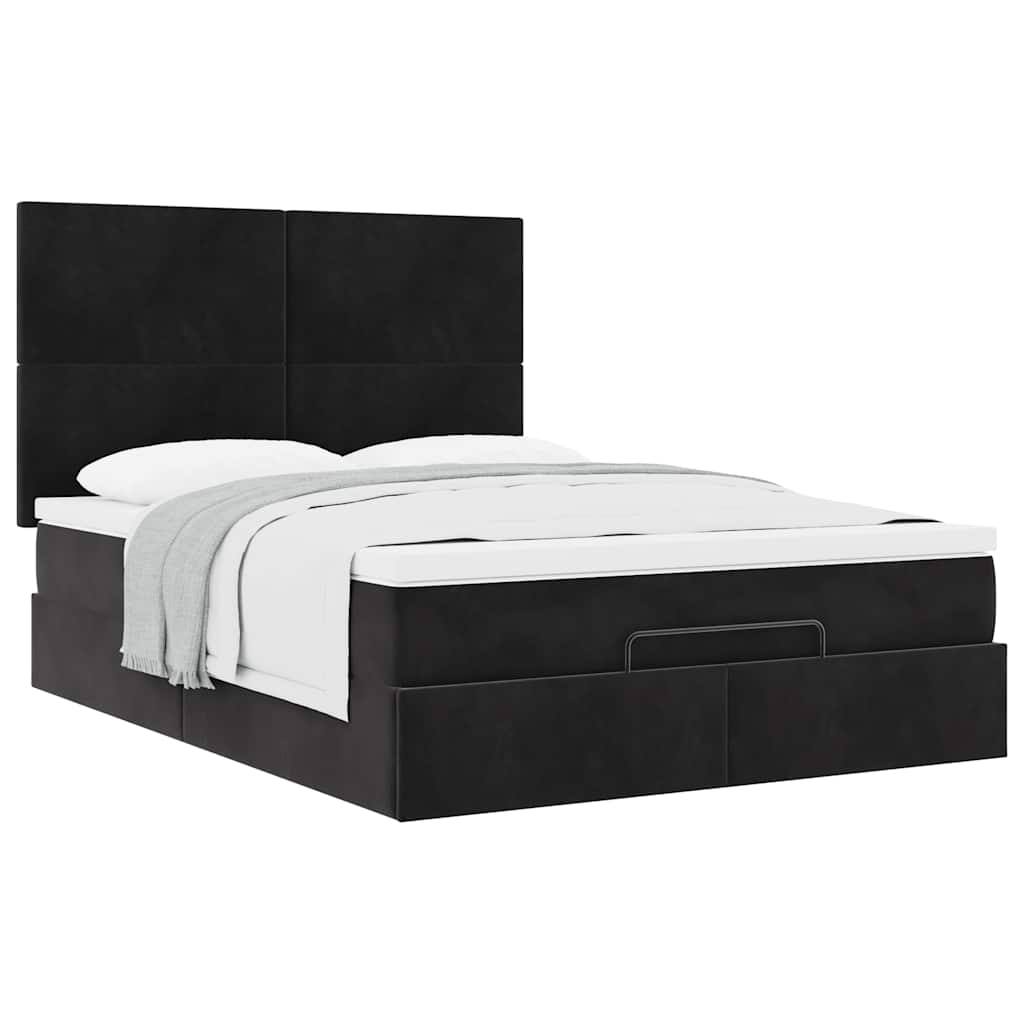 Cadre de lit ottoman avec matelas noir 140x200 cm velours - XIOS