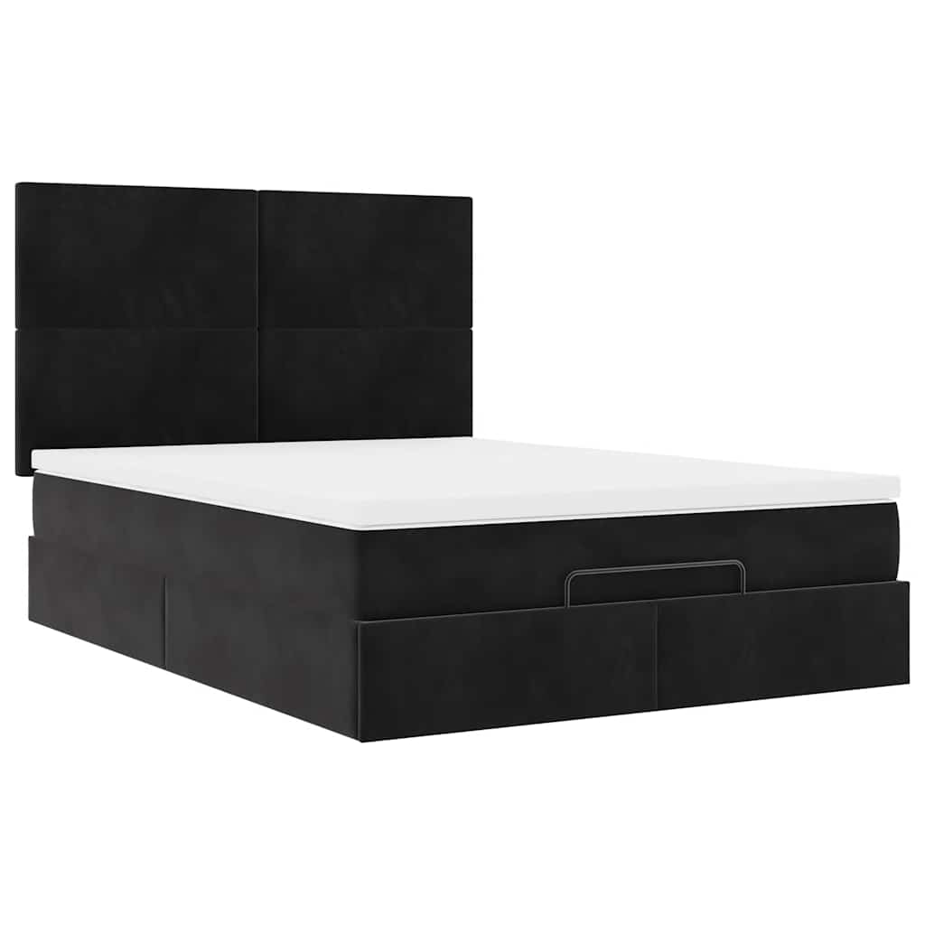 Cadre de lit ottoman avec matelas noir 140x200 cm velours