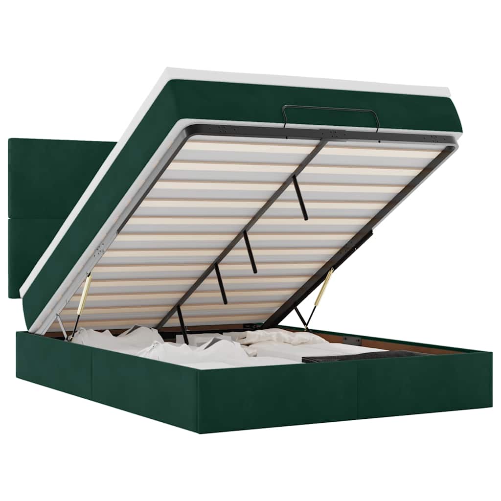 Cadre de lit ottoman avec matelas vert foncé 140x200 cm velours