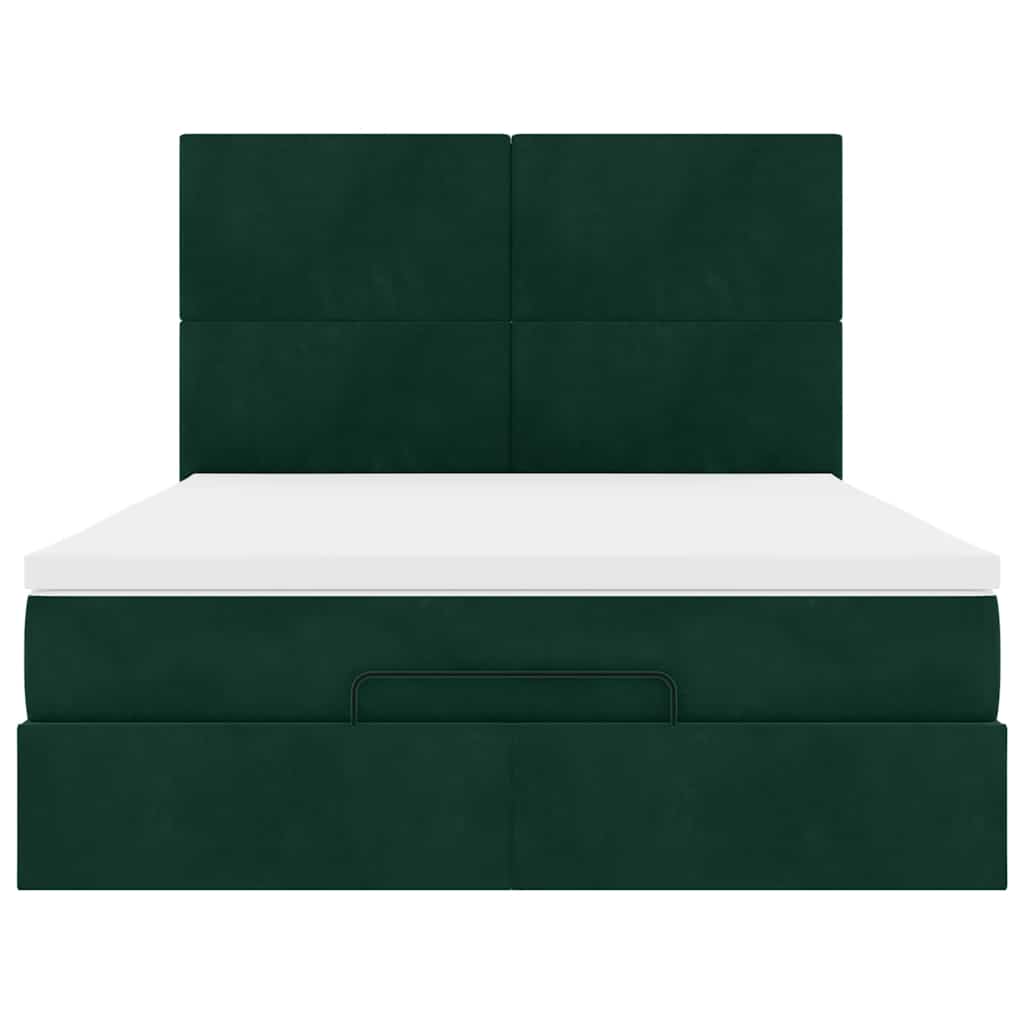 Cadre de lit ottoman avec matelas vert foncé 140x200 cm velours