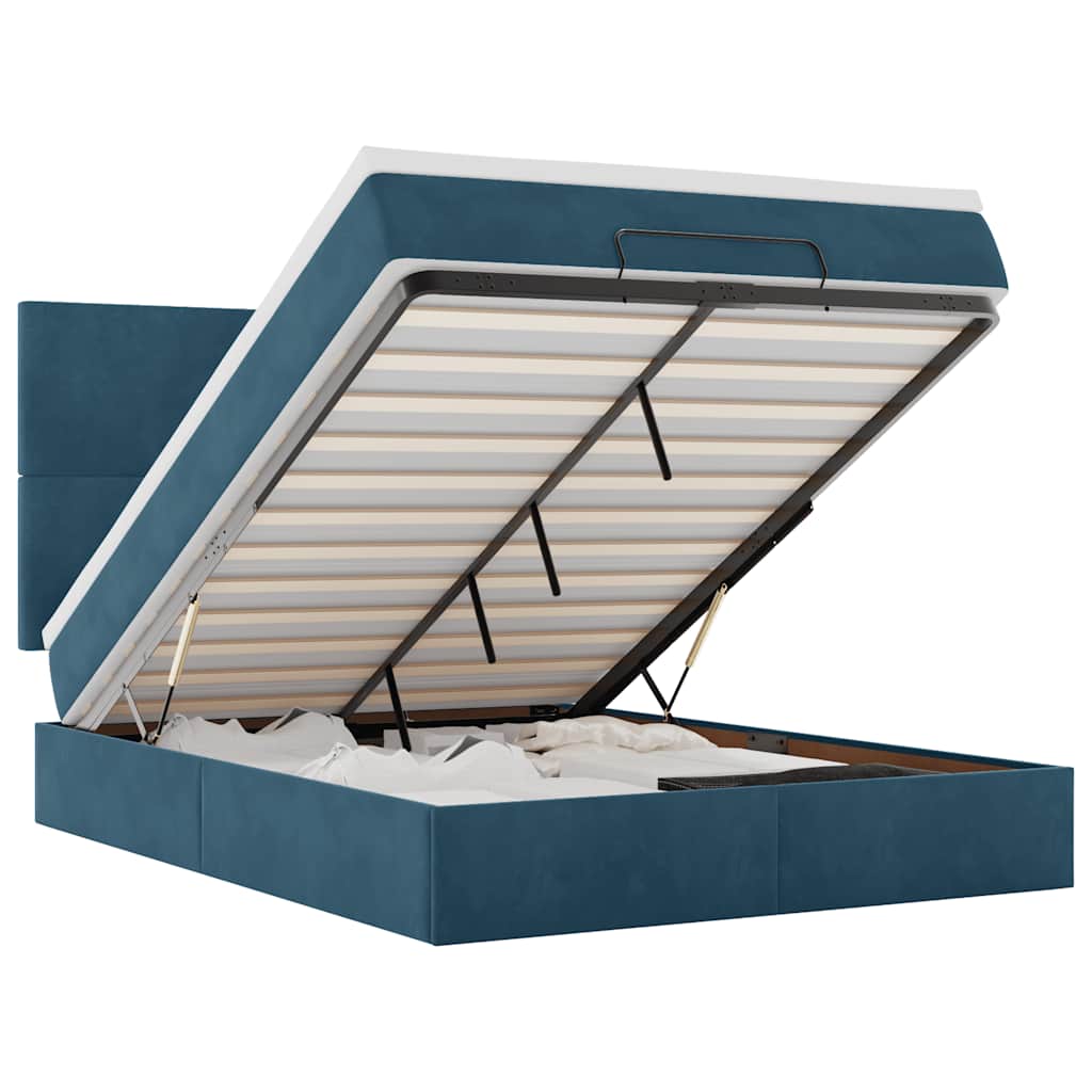 Cadre de lit ottoman avec matelas bleu foncé 140x200 cm velours - XIOS