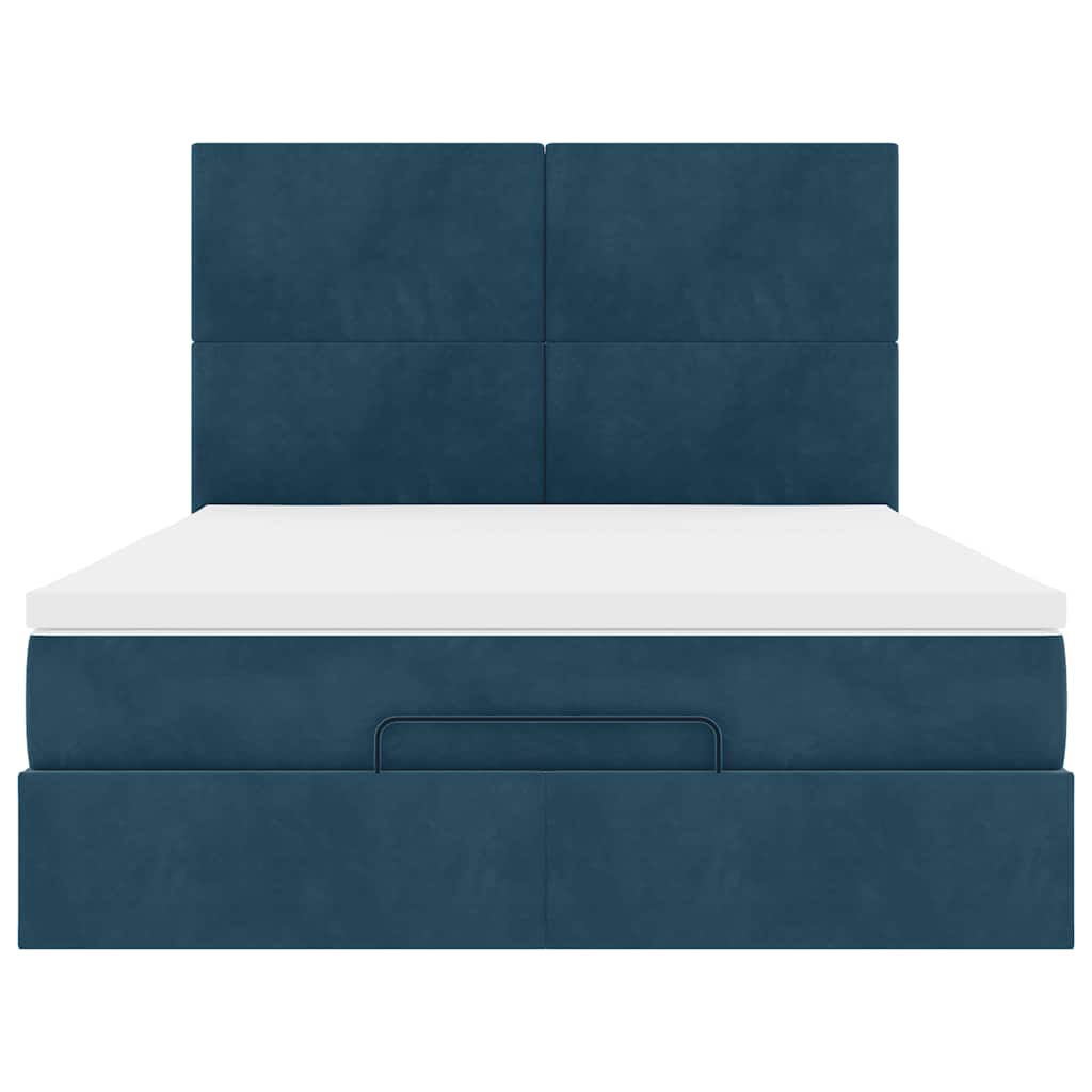 Cadre de lit ottoman avec matelas bleu foncé 140x200 cm velours - XIOS