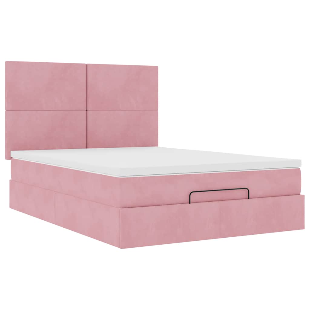 Cadre de lit ottoman avec matelas rose 140x200 cm velours - XIOS