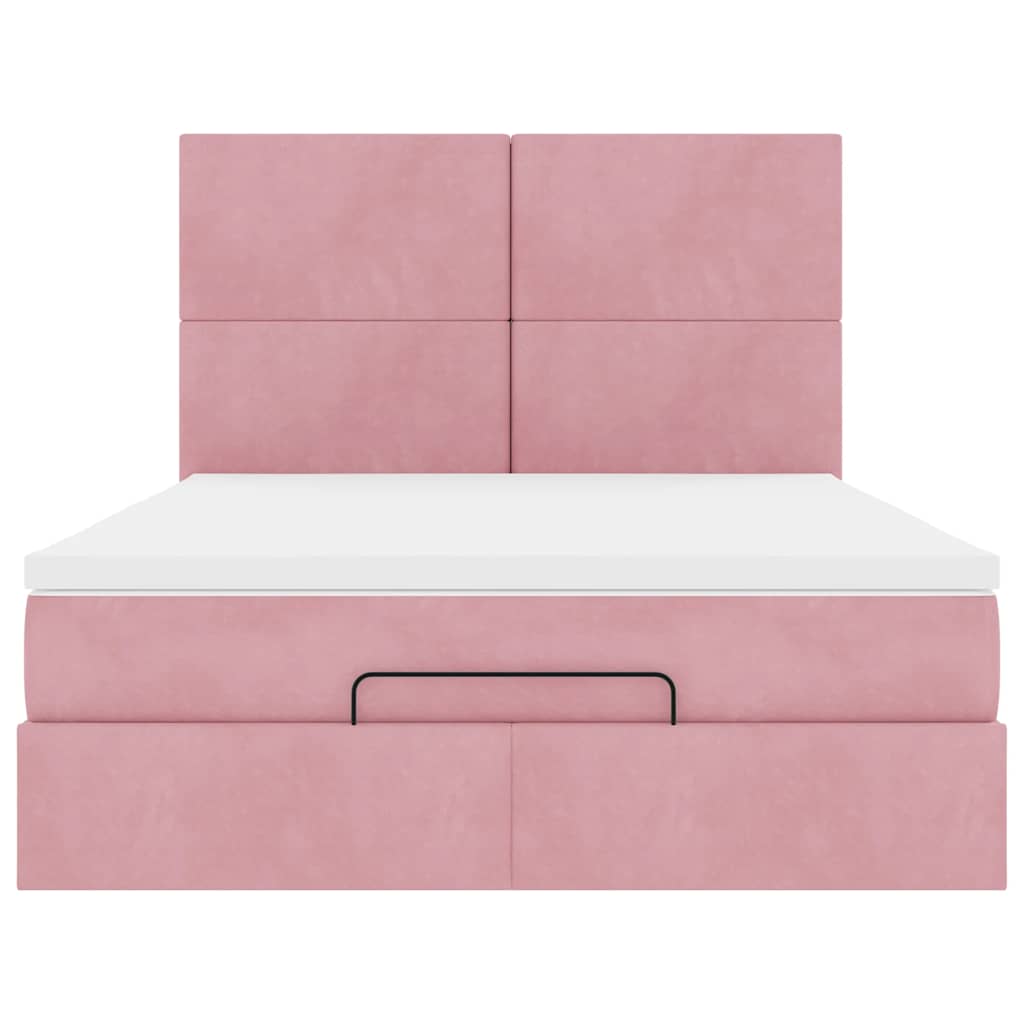 Cadre de lit ottoman avec matelas rose 140x200 cm velours - XIOS