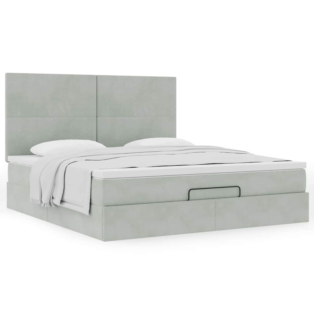 Cadre de lit ottoman et matelas gris clair 160x200cm velours - XIOS