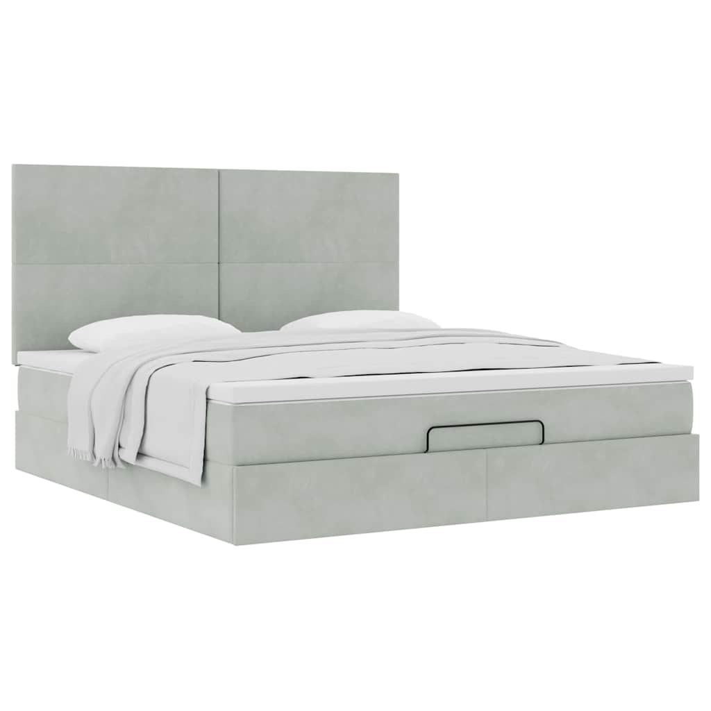 Cadre de lit ottoman et matelas gris clair 160x200cm velours - XIOS