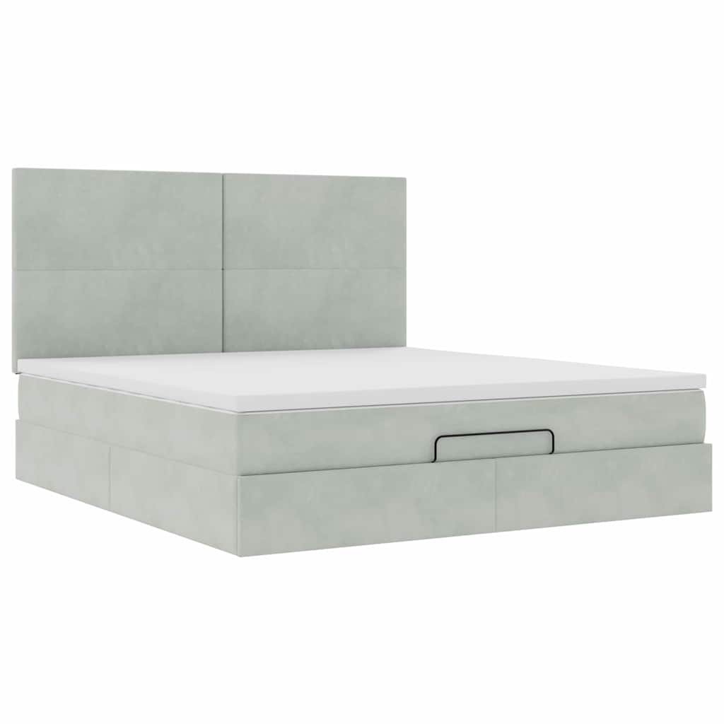 Cadre de lit ottoman et matelas gris clair 160x200cm velours - XIOS