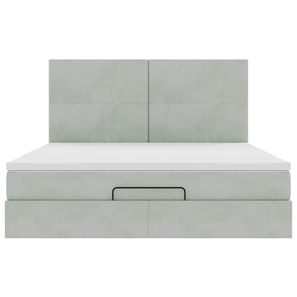 Cadre de lit ottoman et matelas gris clair 160x200cm velours - XIOS