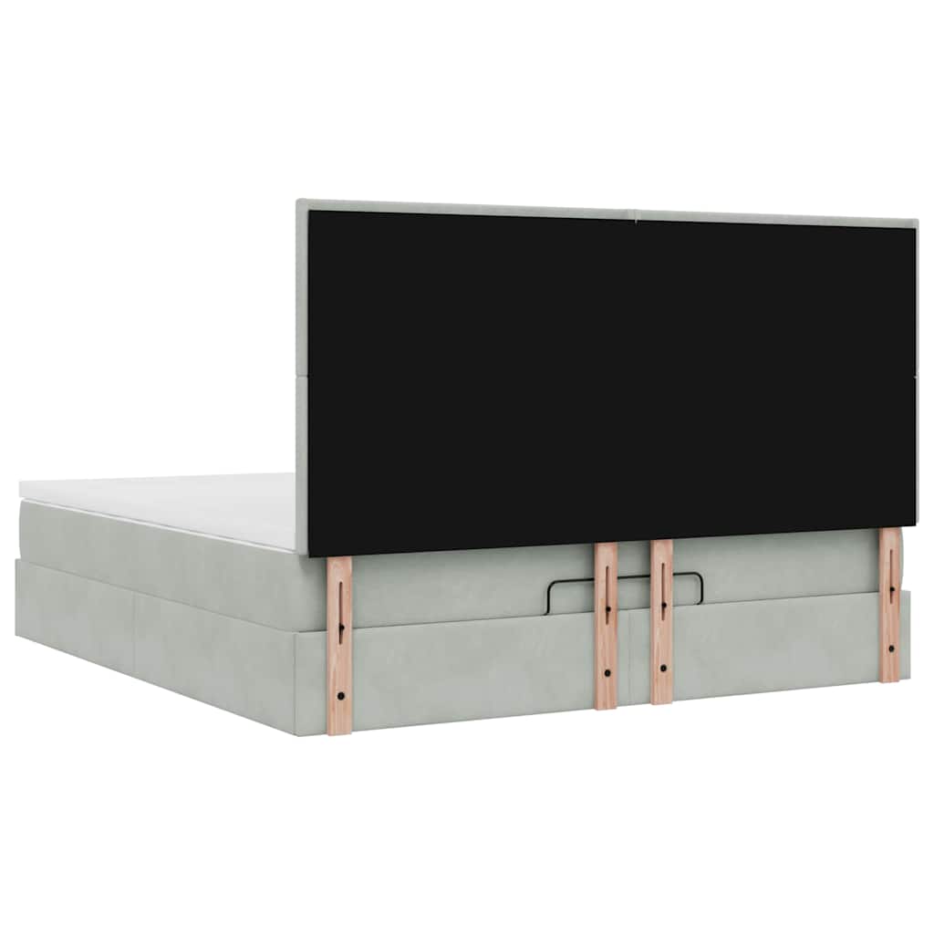 Cadre de lit ottoman et matelas gris clair 160x200cm velours - XIOS