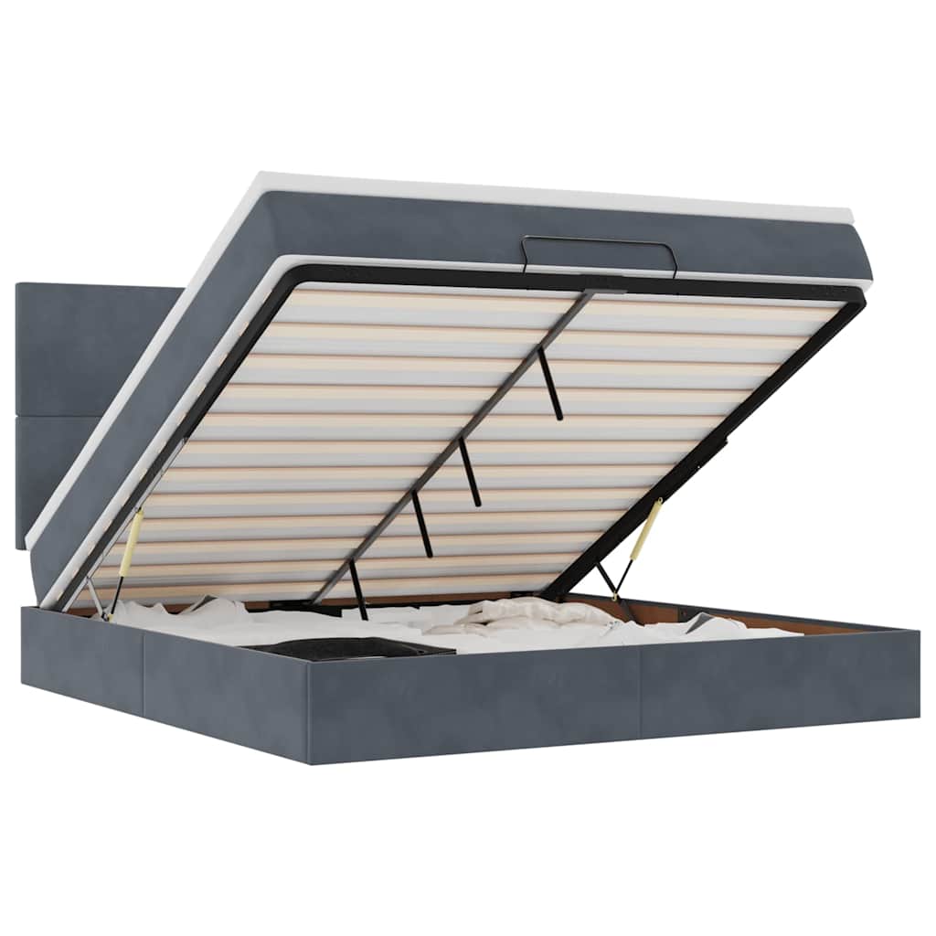 Cadre de lit ottoman avec matelas gris foncé 160x200cm velours - XIOS