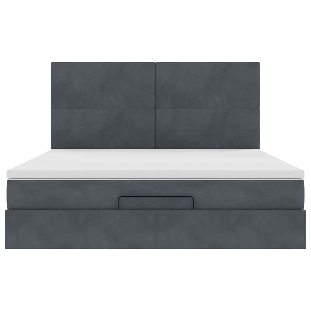 Cadre de lit ottoman avec matelas gris foncé 160x200cm velours - XIOS