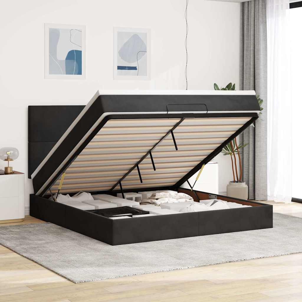 Cadre de lit ottoman avec matelas noir 160x200 cm velours - XIOS