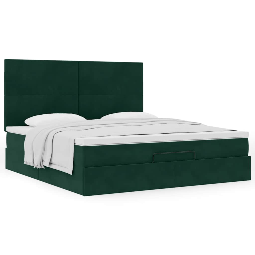 Cadre de lit ottoman avec matelas vert foncé 160x200 cm velours - XIOS