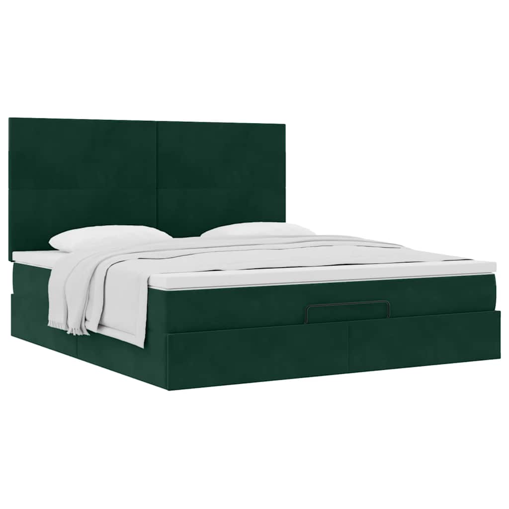 Cadre de lit ottoman avec matelas vert foncé 160x200 cm velours - XIOS