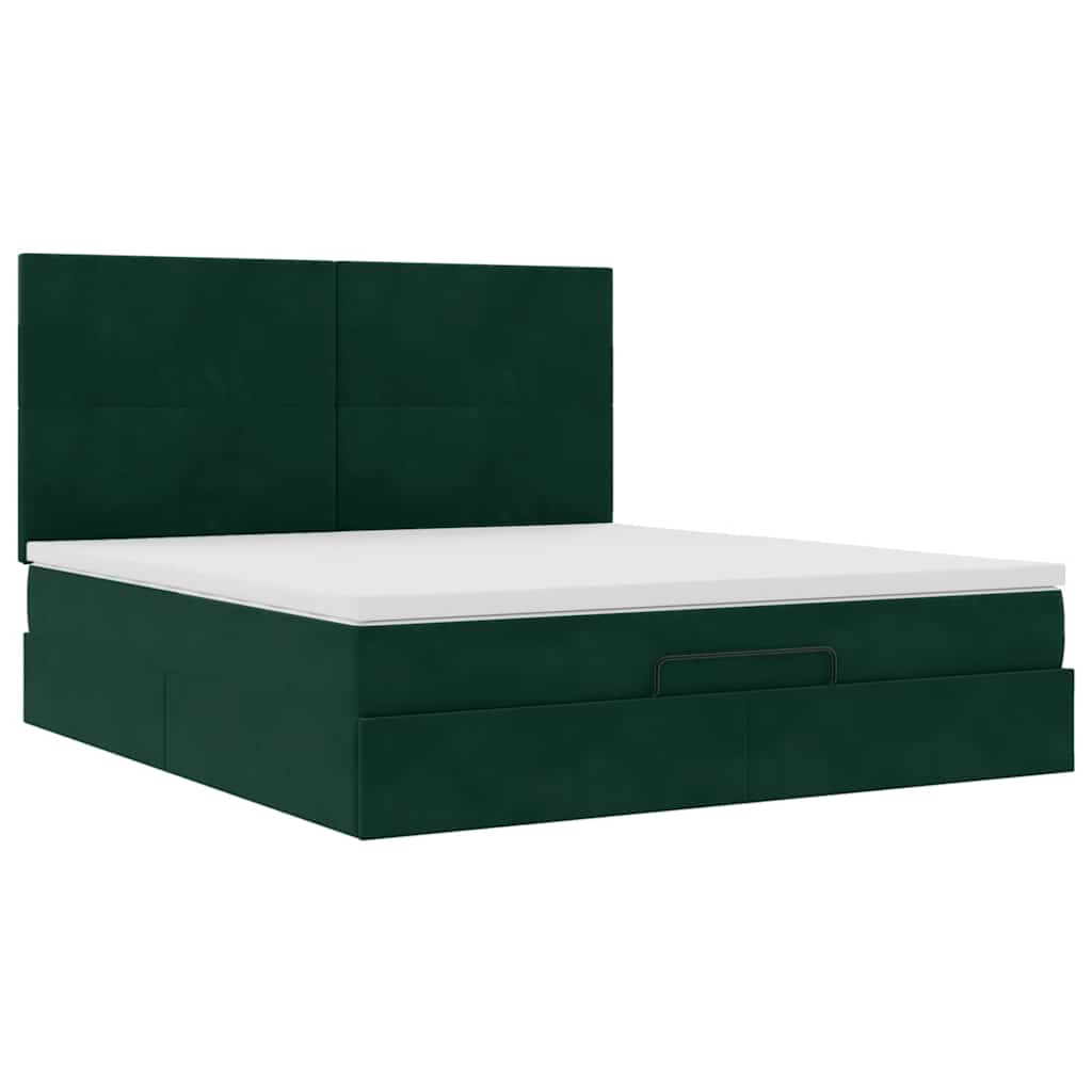 Cadre de lit ottoman avec matelas vert foncé 160x200 cm velours - XIOS