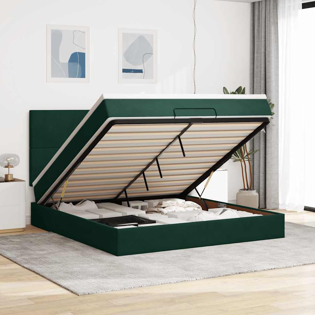 Cadre de lit ottoman avec matelas vert foncé 160x200 cm velours - XIOS