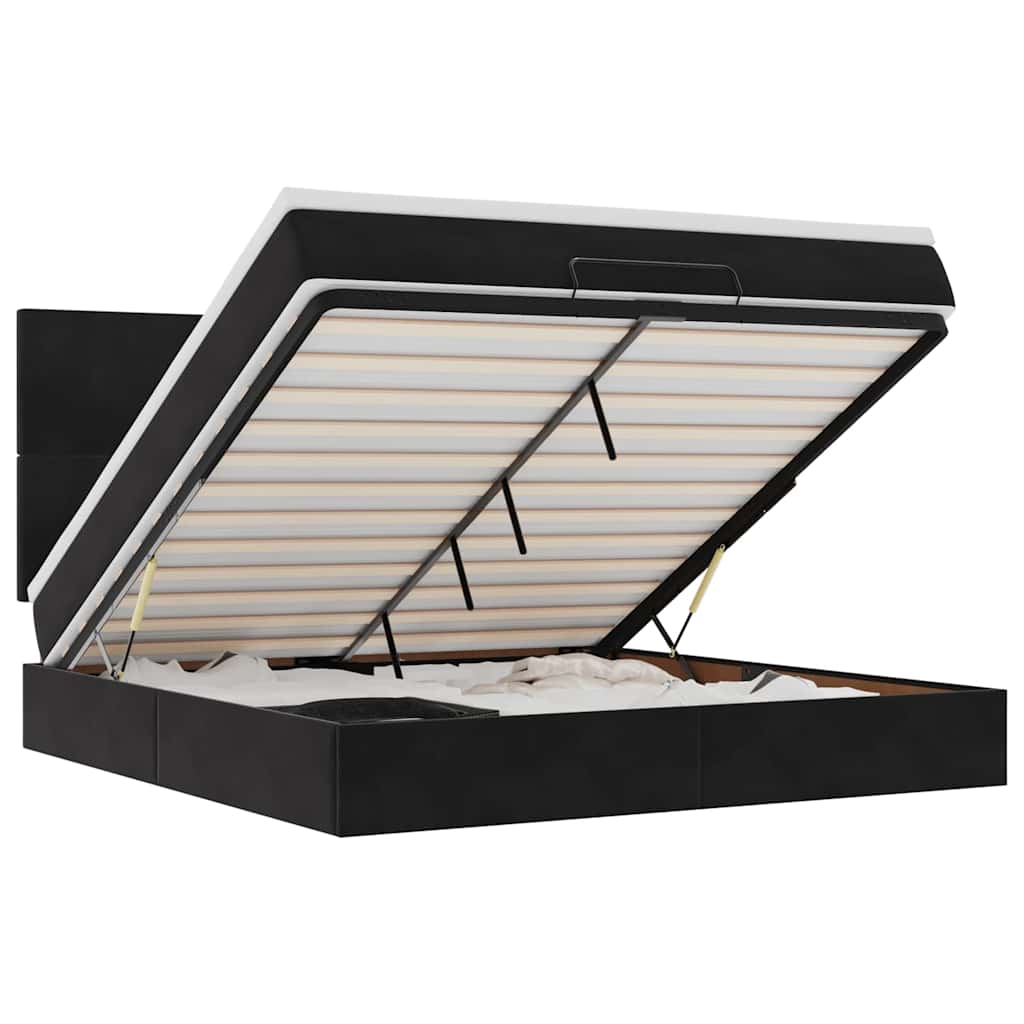 Cadre de lit ottoman avec matelas noir 180x200cm velours - XIOS
