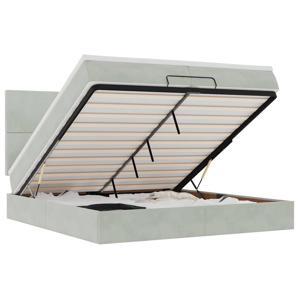 Cadre de lit ottoman avec matelas gris clair 200x200 cm velours - XIOS