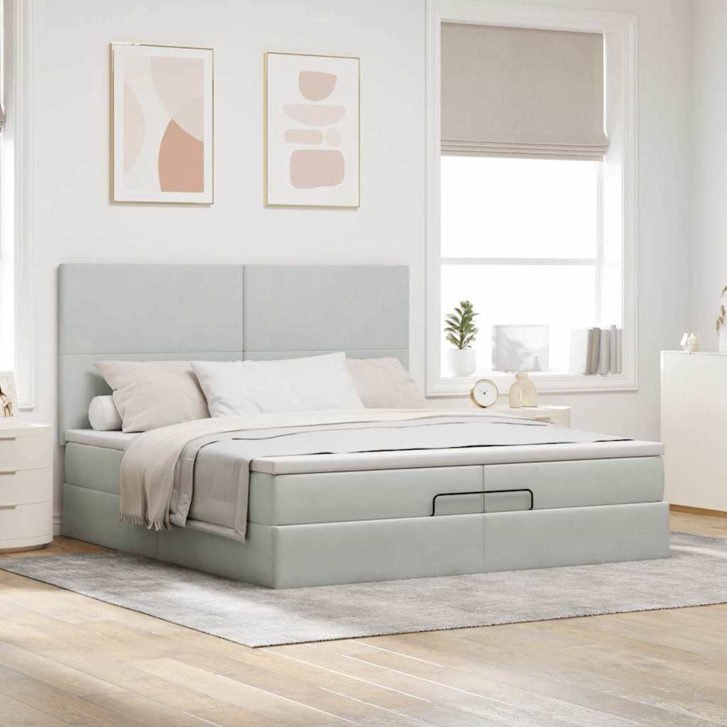 Cadre de lit ottoman avec matelas gris clair 200x200 cm velours - XIOS