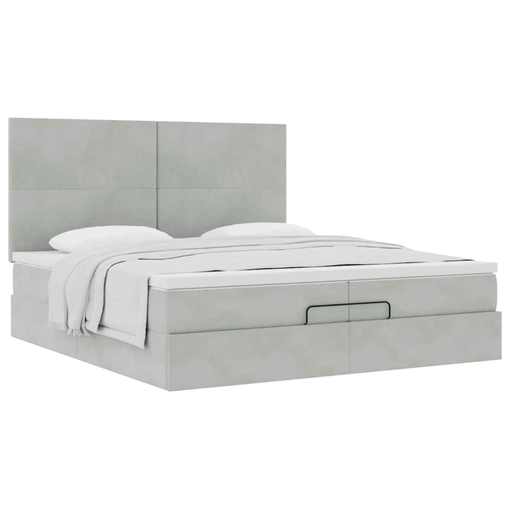 Cadre de lit ottoman avec matelas gris clair 200x200 cm velours - XIOS