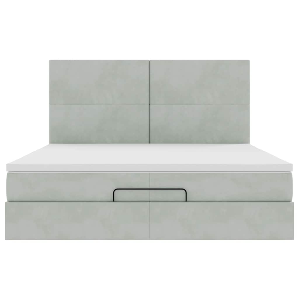 Cadre de lit ottoman avec matelas gris clair 200x200 cm velours - XIOS