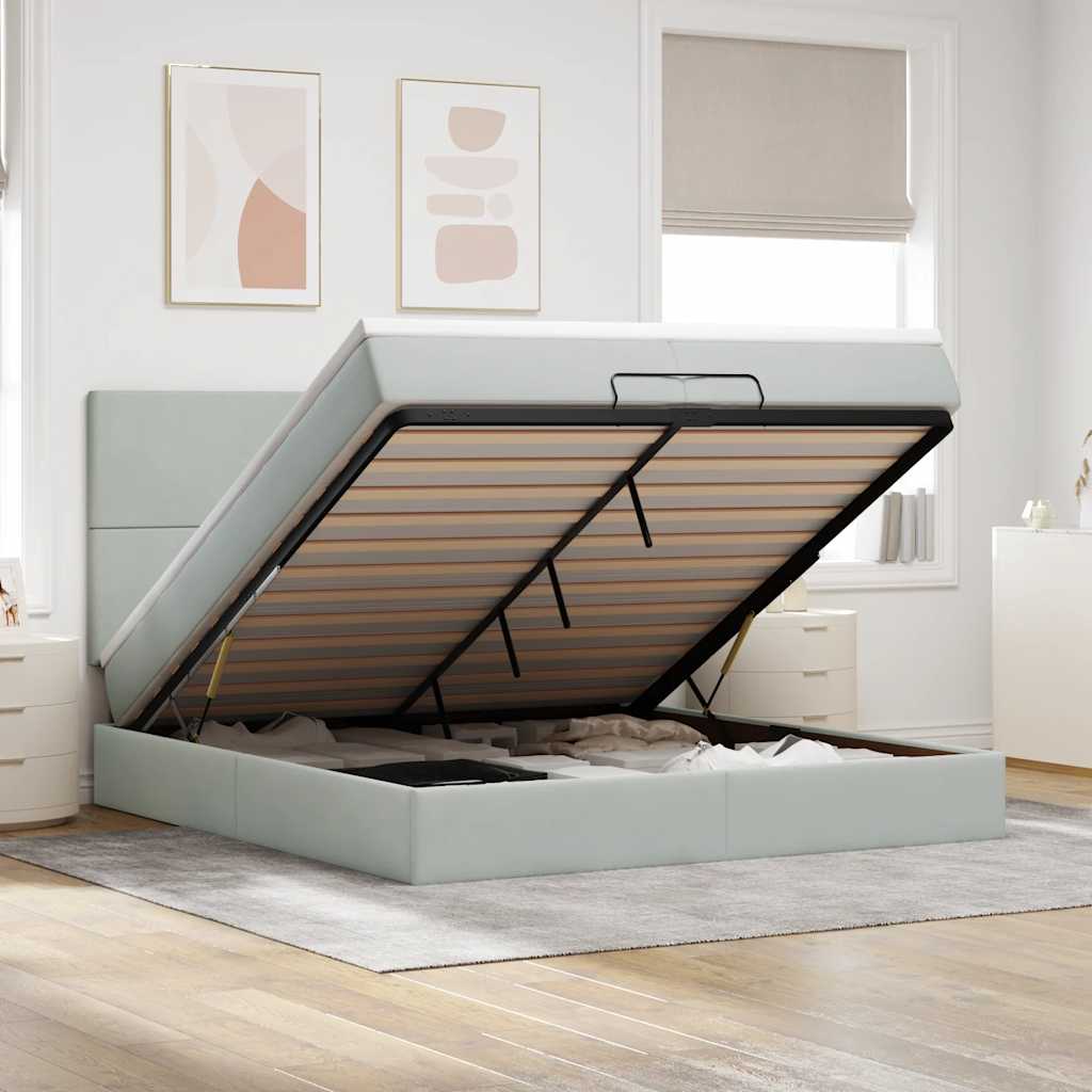 Cadre de lit ottoman avec matelas gris clair 200x200 cm velours - XIOS