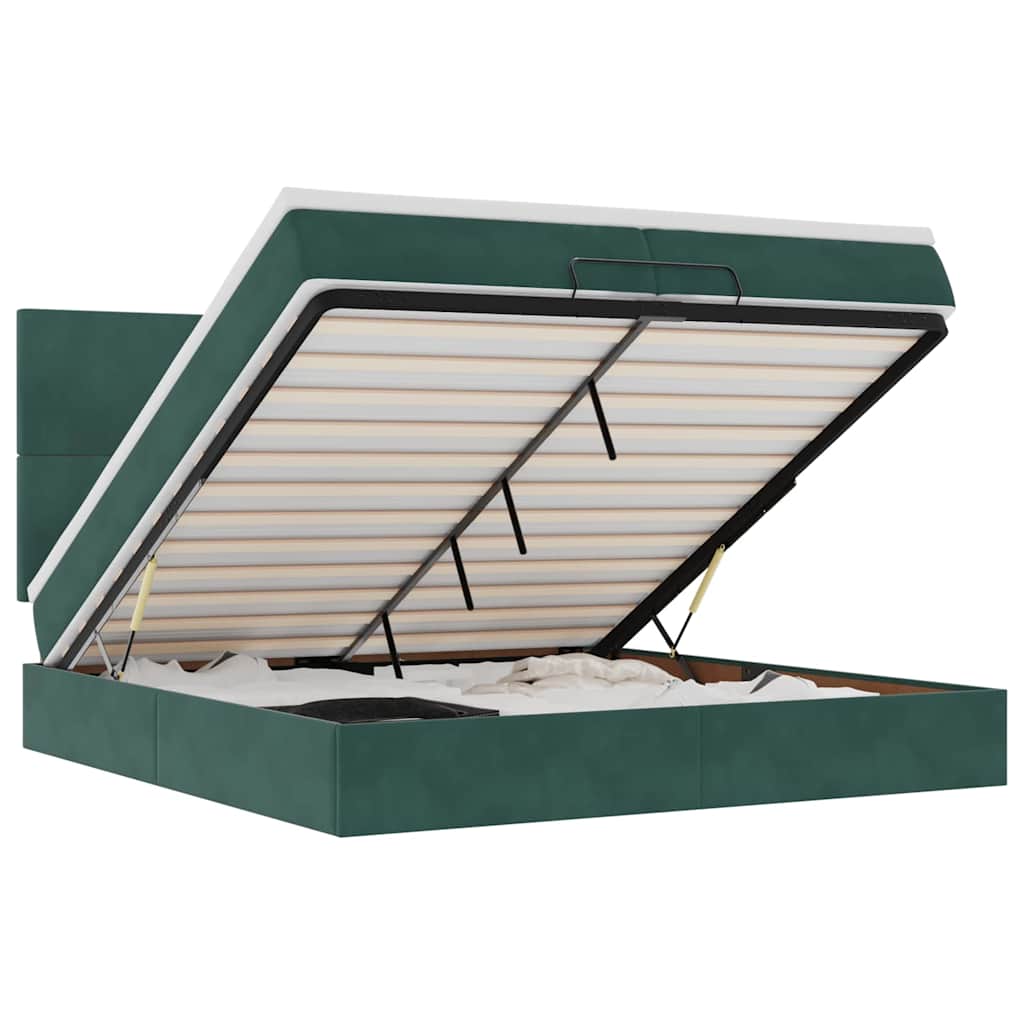 Cadre de lit ottoman avec matelas vert foncé 200x200 cm velours - XIOS