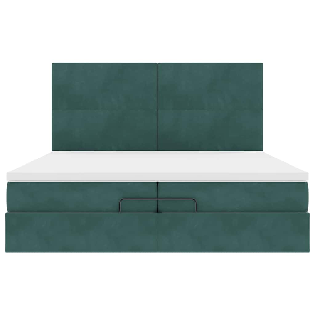 Cadre de lit ottoman avec matelas vert foncé 200x200 cm velours - XIOS