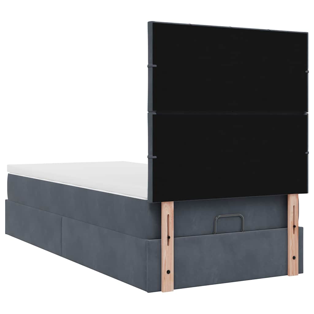Cadre de lit ottoman avec matelas gris foncé 80x200 cm velours - XIOS
