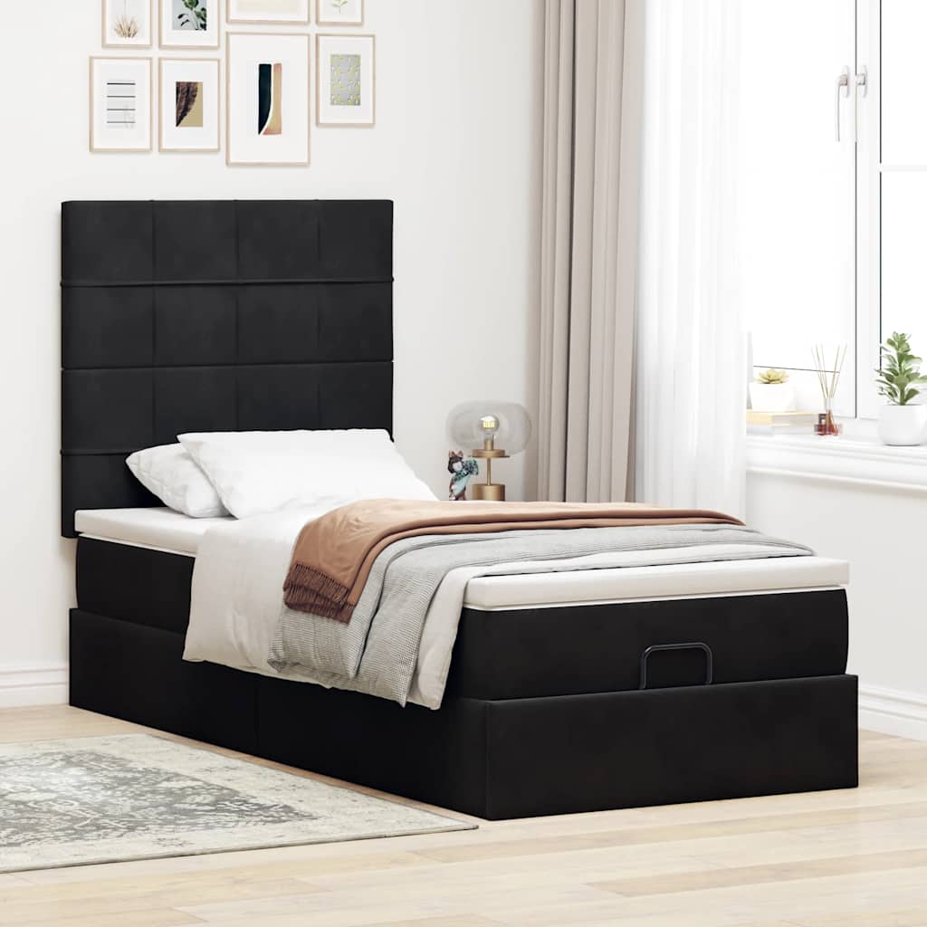 Cadre de lit ottoman avec matelas noir 80x200 cm velours - XIOS