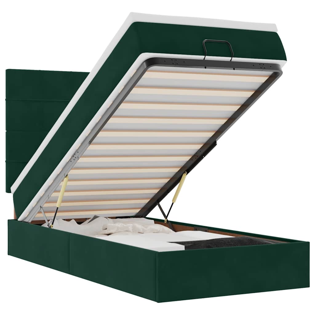 Cadre de lit ottoman avec matelas vert foncé 80x200 cm velours - XIOS