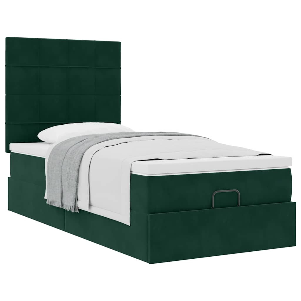 Cadre de lit ottoman avec matelas vert foncé 80x200 cm velours - XIOS