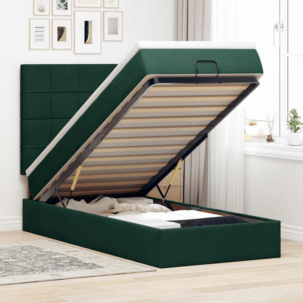Cadre de lit ottoman avec matelas vert foncé 80x200 cm velours - XIOS