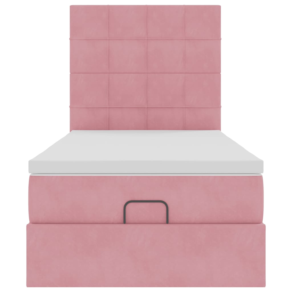 Cadre de lit ottoman avec matelas rose 80x200 cm velours - XIOS