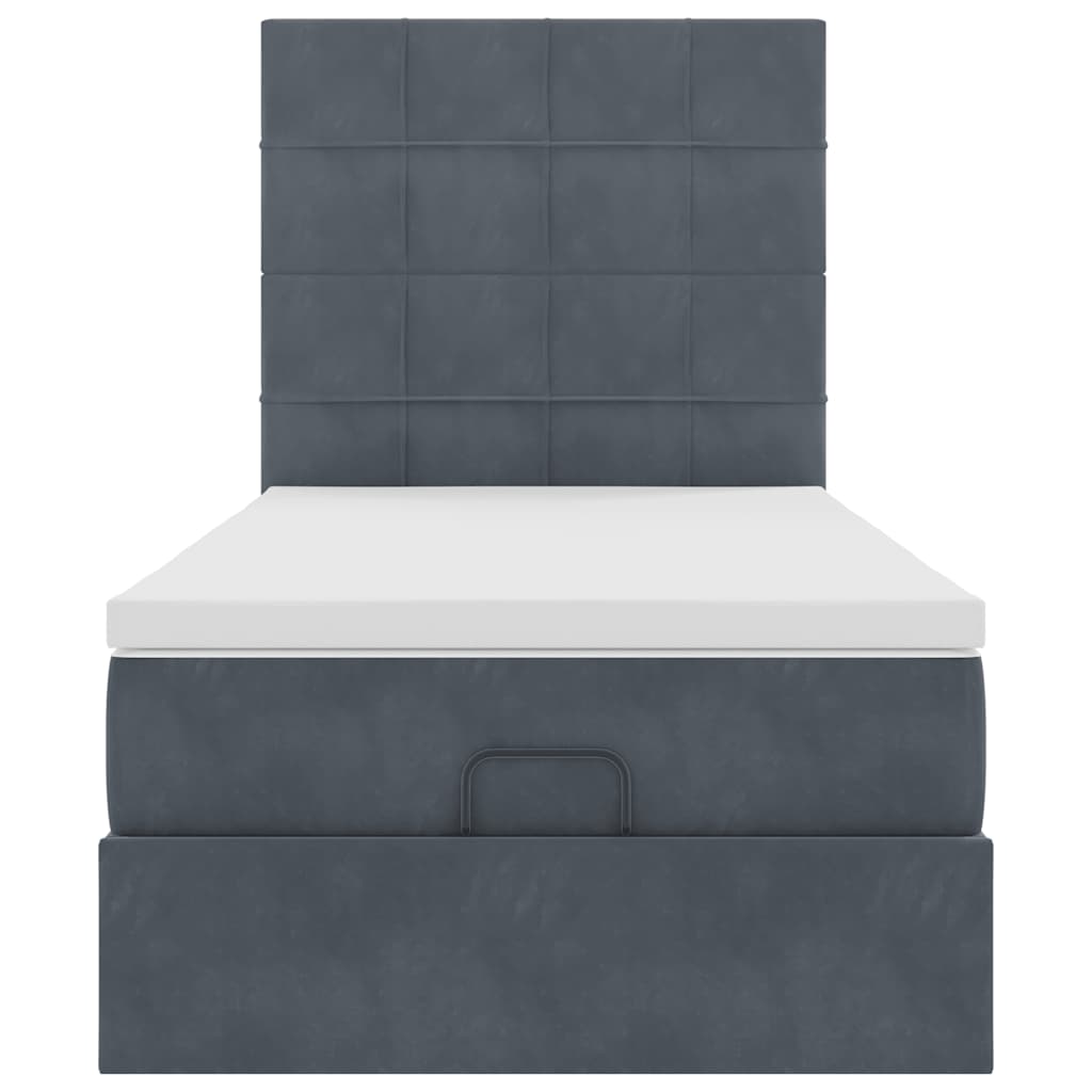 Cadre de lit ottoman avec matelas gris foncé 90x190 cm velours - XIOS