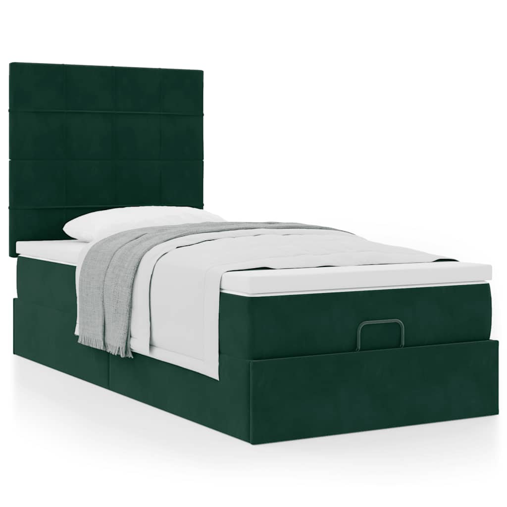 Cadre de lit ottoman avec matelas vert foncé 90x190 cm velours - XIOS