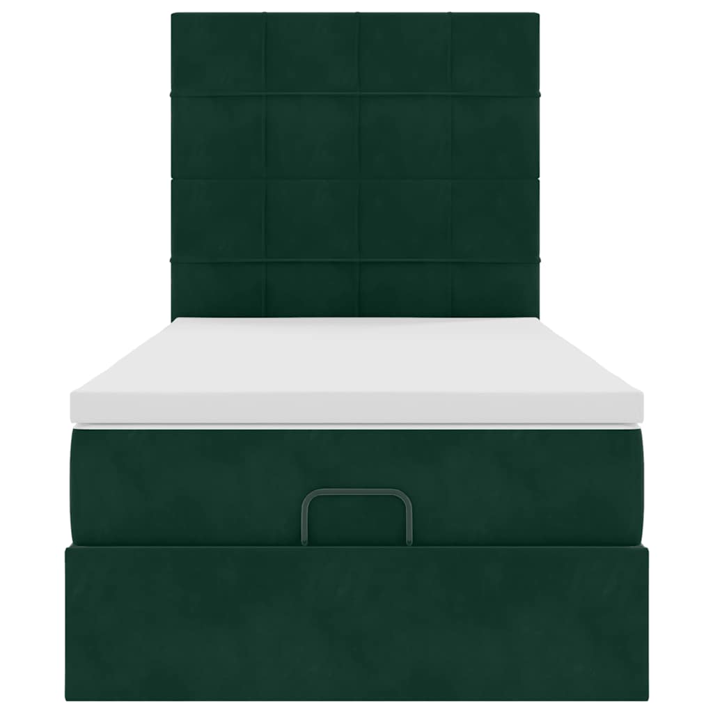 Cadre de lit ottoman avec matelas vert foncé 90x190 cm velours - XIOS