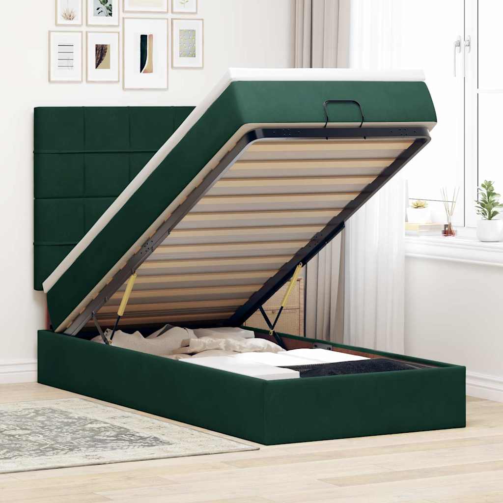 Cadre de lit ottoman avec matelas vert foncé 90x190 cm velours - XIOS