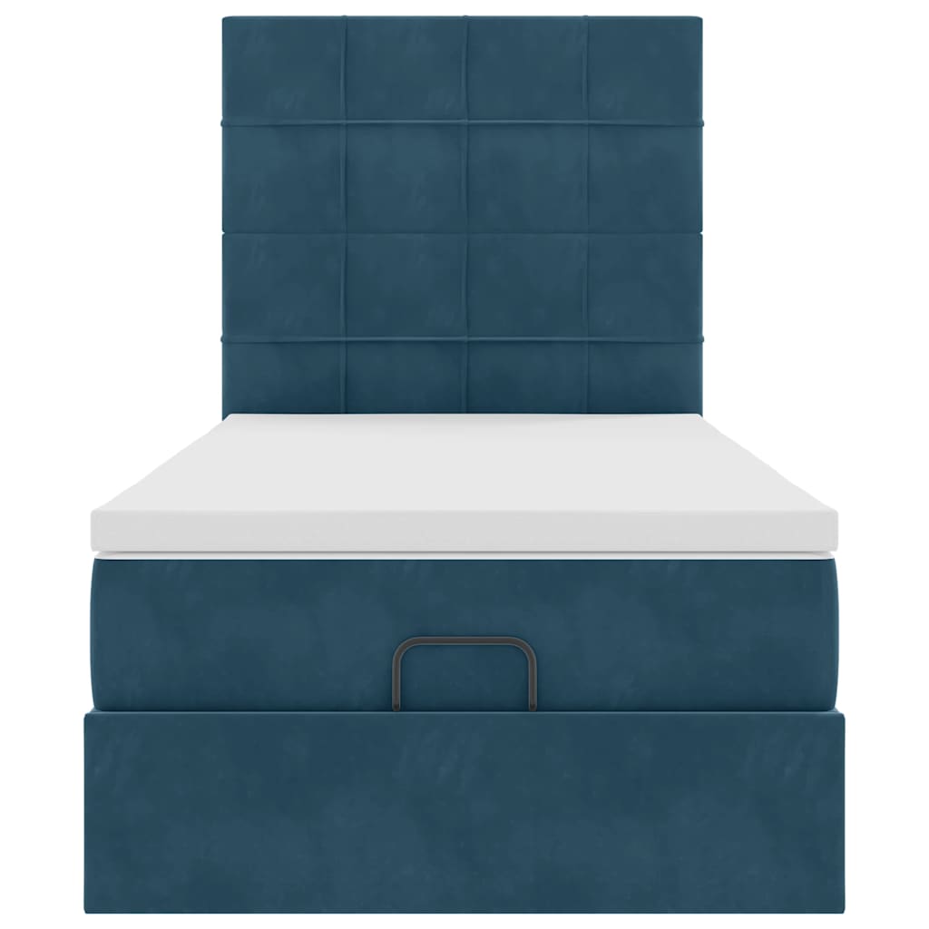 Cadre de lit ottoman avec matelas bleu foncé 90x190 cm velours - XIOS