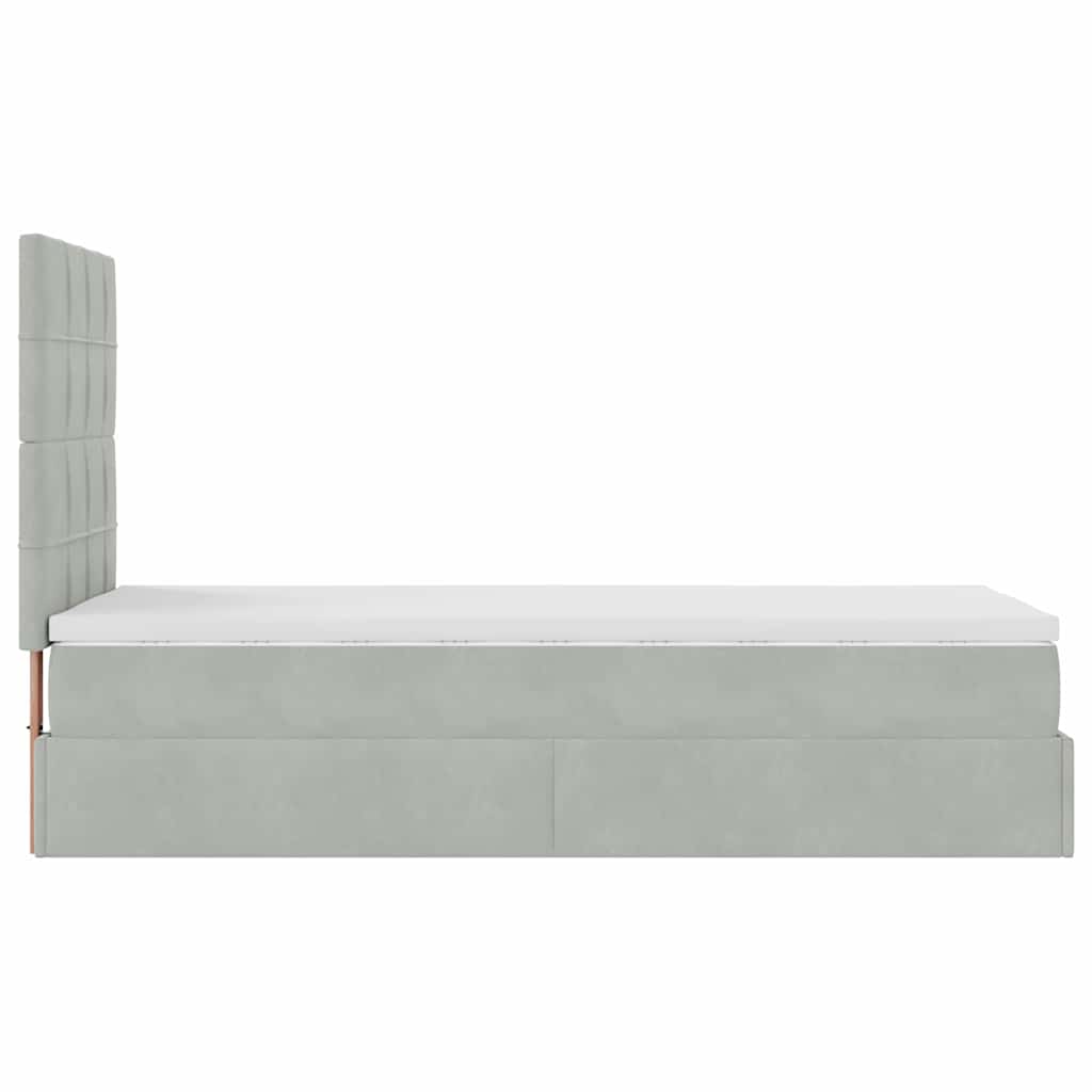 Cadre de lit ottoman et matelas gris clair 90x200 cm velours