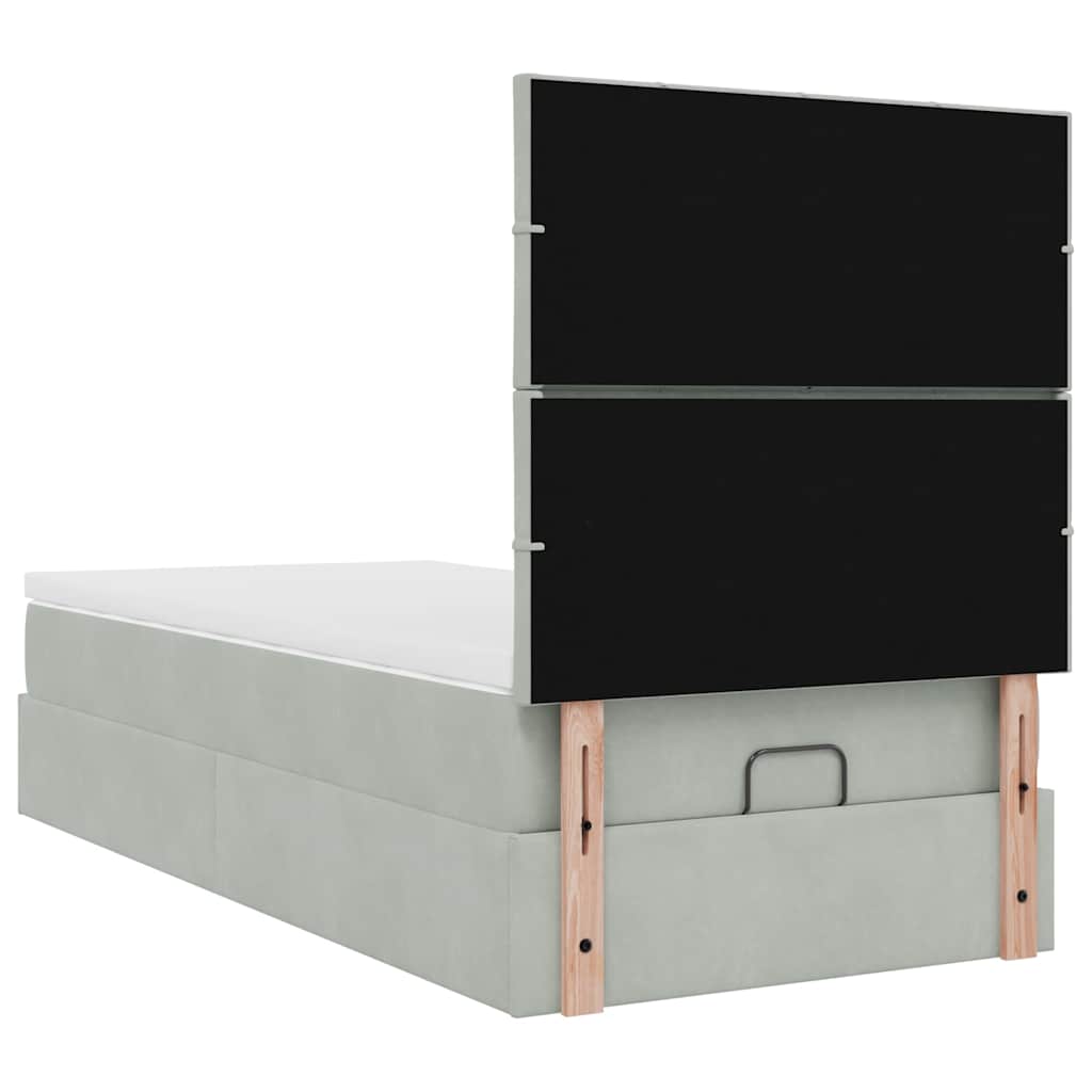 Cadre de lit ottoman et matelas gris clair 90x200 cm velours