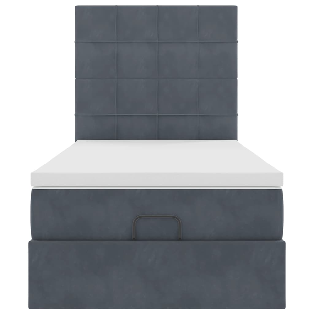 Cadre de lit ottoman et matelas gris foncé 90x200 cm velours - XIOS
