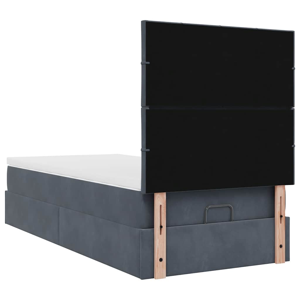 Cadre de lit ottoman et matelas gris foncé 90x200 cm velours - XIOS