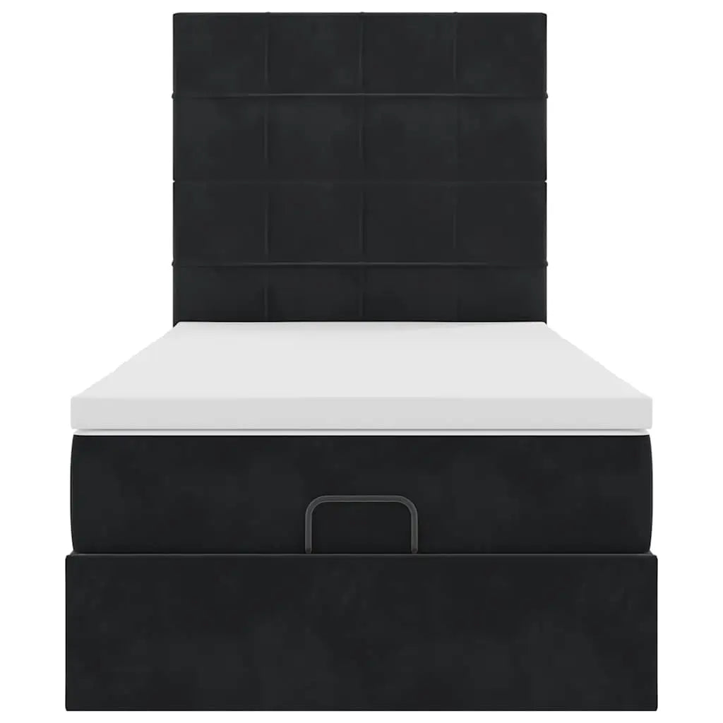 Cadre de lit ottoman avec matelas noir 90x200 cm velours - XIOS