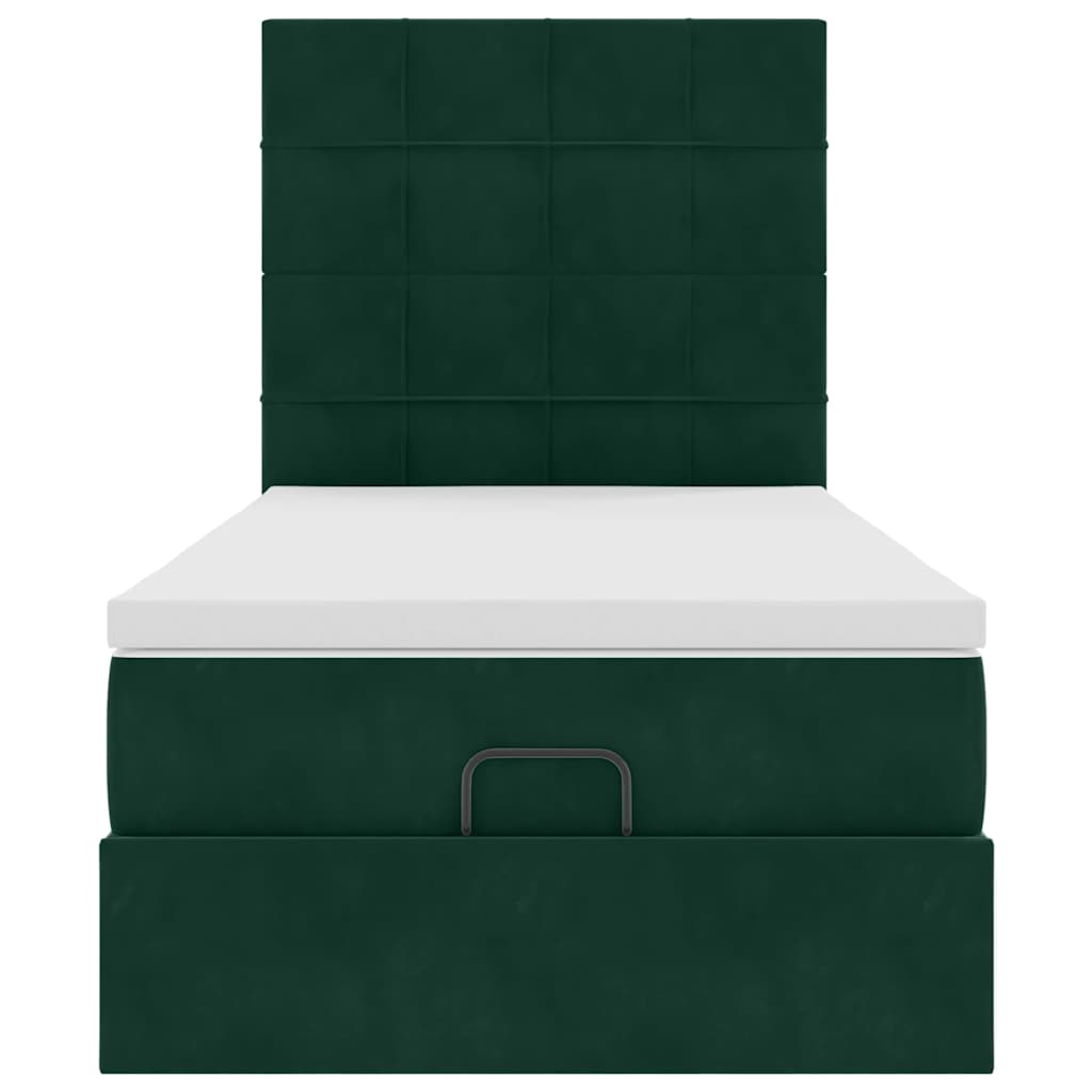 Cadre de lit ottoman avec matelas vert foncé 90x200 cm velours - XIOS